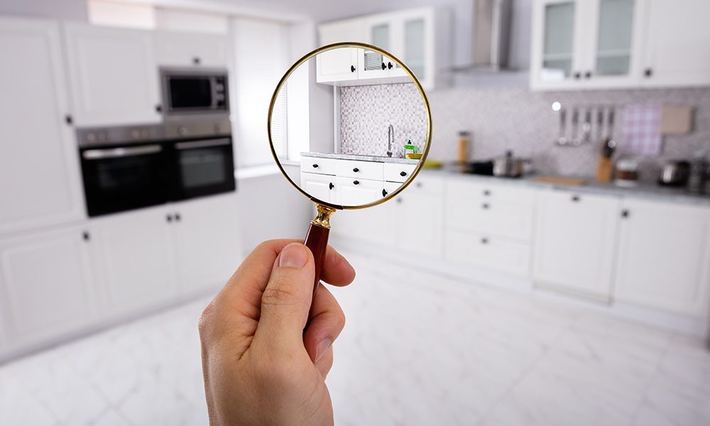 Blog - Man Holding Magnifying Glass While Looking Around a Clean Kitchen